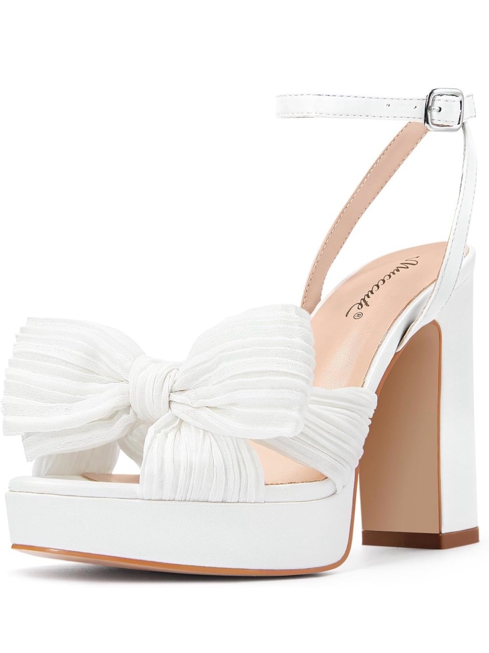 White Bow Ankle-Strap Platform Heels